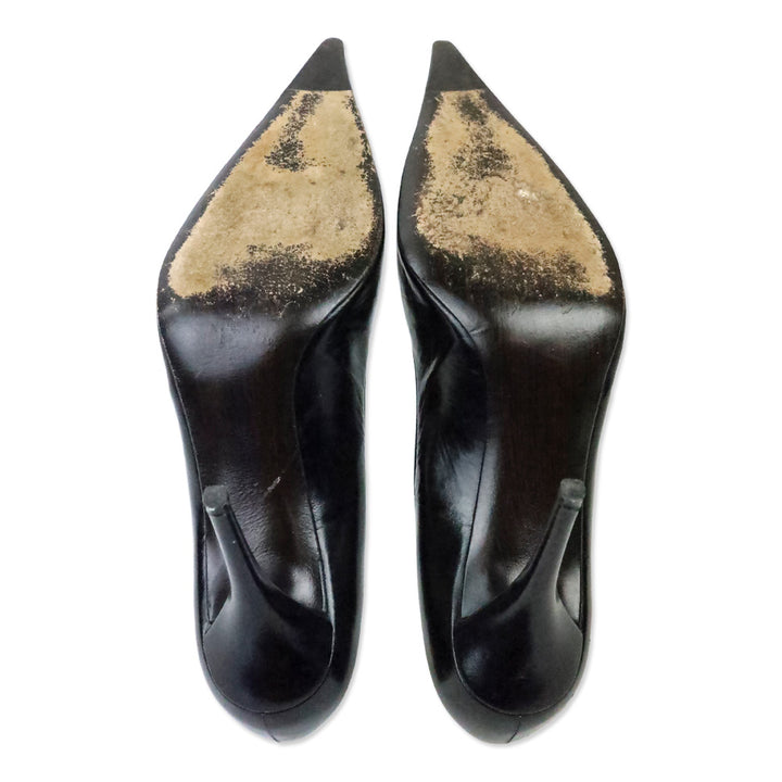 Stuart Weitzman Black Leather Stiletto Point Pumps
