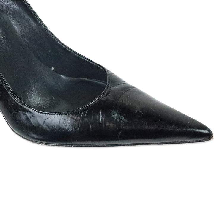 Stuart Weitzman Black Leather Stiletto Point Pumps