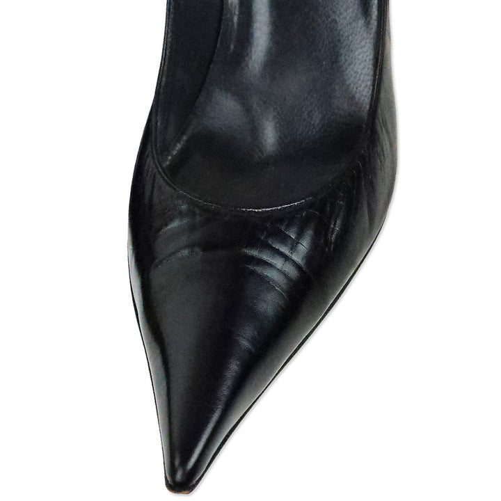 Stuart Weitzman Black Leather Stiletto Point Pumps