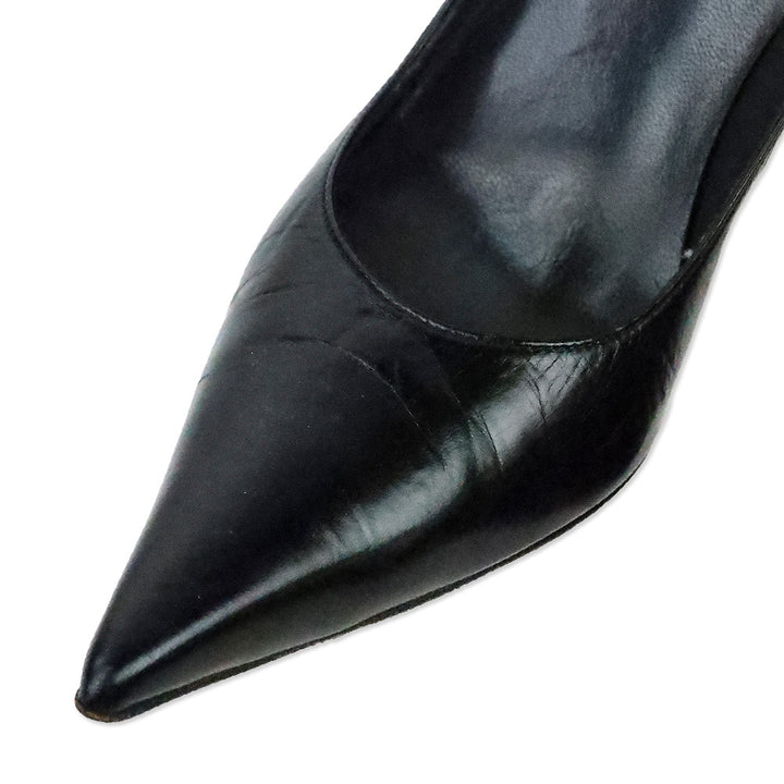 Stuart Weitzman Black Leather Stiletto Point Pumps