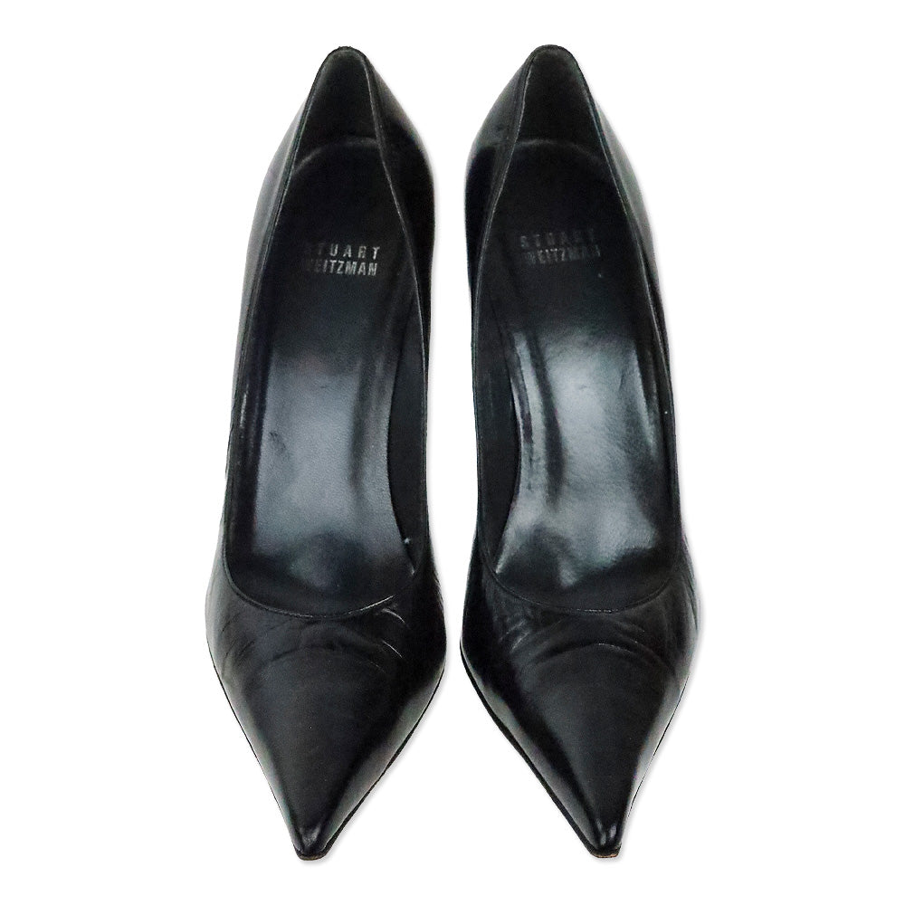Stuart Weitzman Black Leather Stiletto Point Pumps
