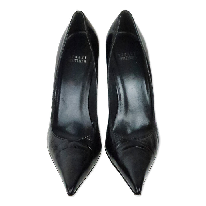 Stuart Weitzman Black Leather Stiletto Point Pumps