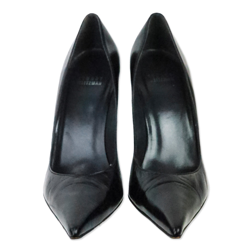 Stuart Weitzman Black Leather Stiletto Point Pumps
