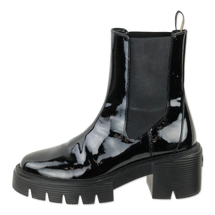 Stuart Weitzman Black Patent Leather Soho Chelsea Bootie