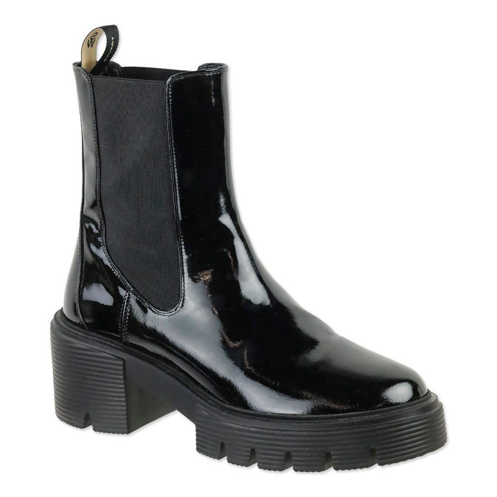 Stuart Weitzman Black Patent Leather Soho Chelsea Bootie