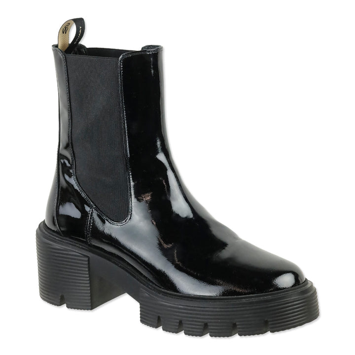 Stuart Weitzman Black Patent Leather Soho Chelsea Bootie