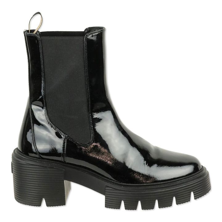 Stuart Weitzman Black Patent Leather Soho Chelsea Bootie