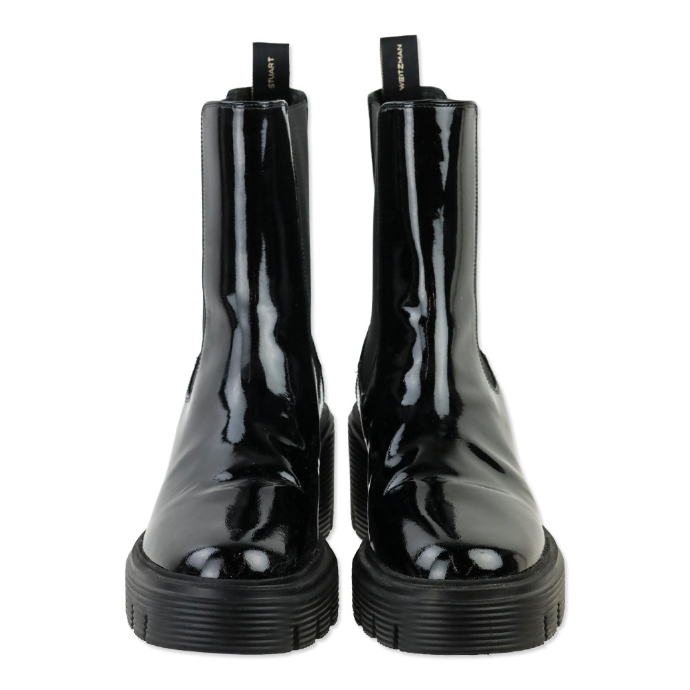 Stuart Weitzman Black Patent Leather Soho Chelsea Bootie