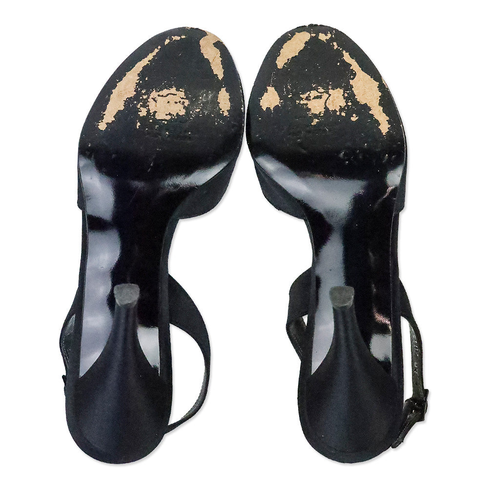 Stuart Weitzman Black Satin Curlique Rhinestone Slingback Pump