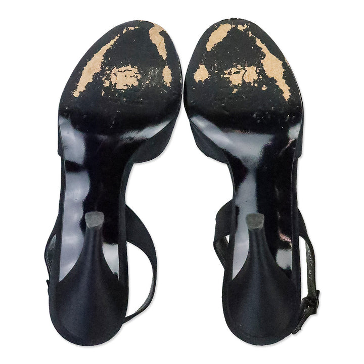 Stuart Weitzman Black Satin Curlique Rhinestone Slingback Pump
