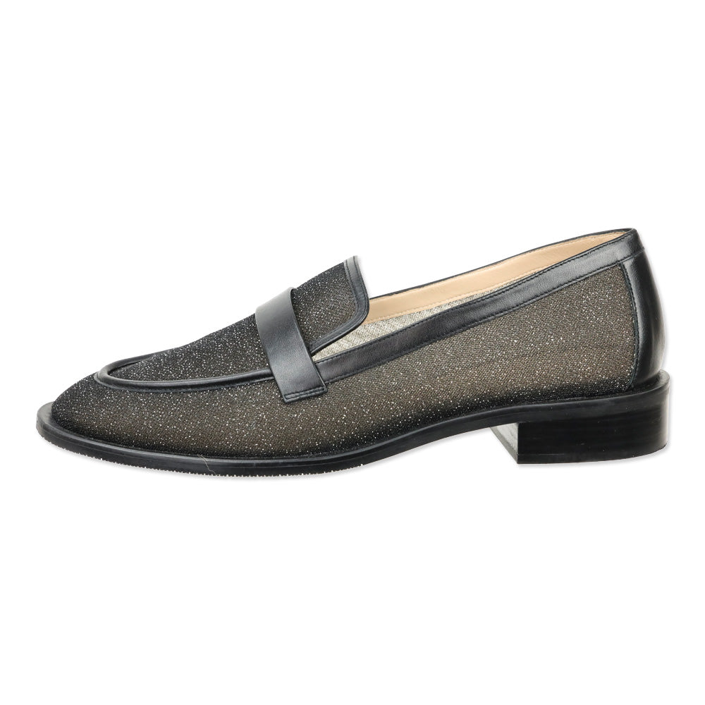 Stuart Weitzman Black Sparkle Mesh/Smooth Calf Palmer Sleek Loafer