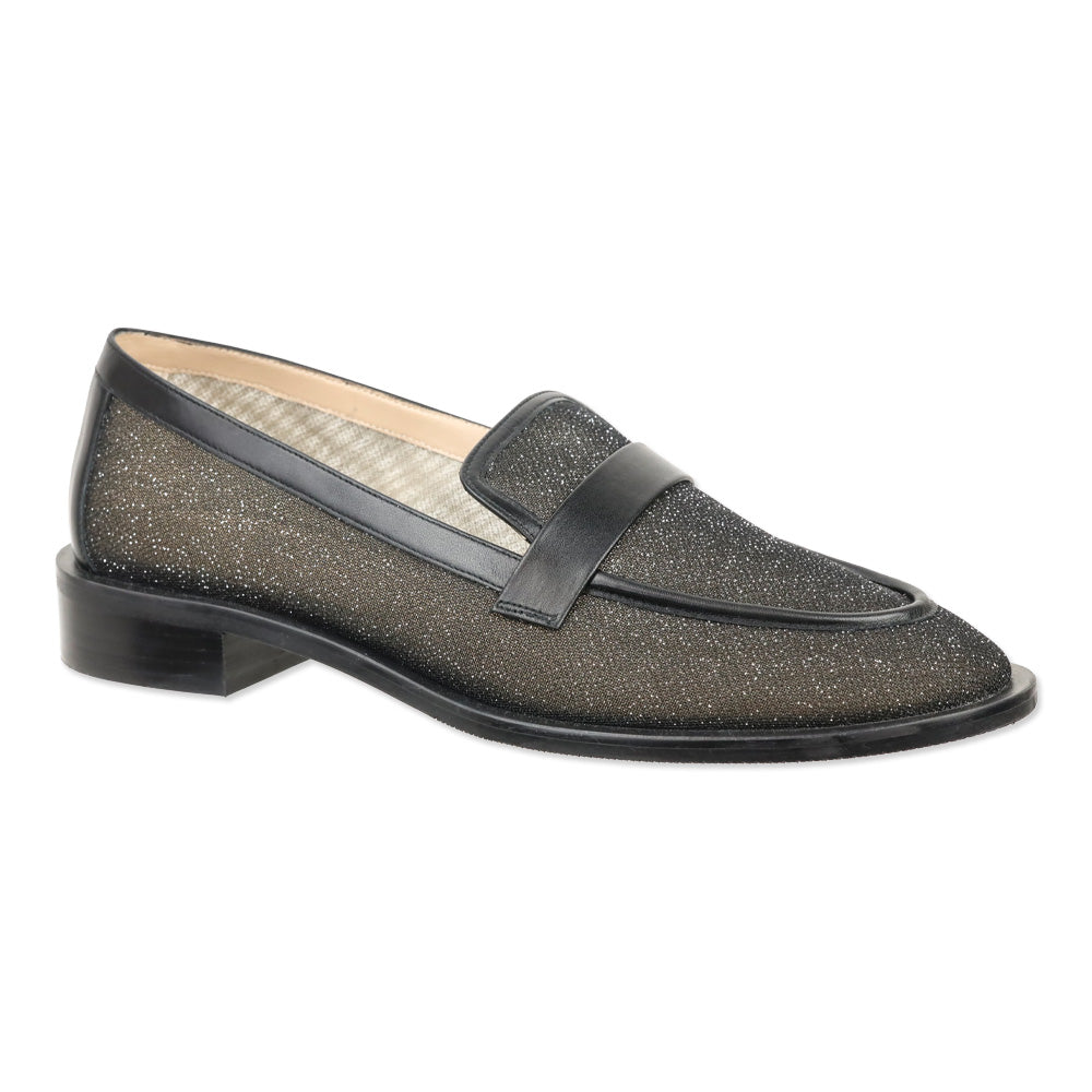 Stuart Weitzman Black Sparkle Mesh/Smooth Calf Palmer Sleek Loafer