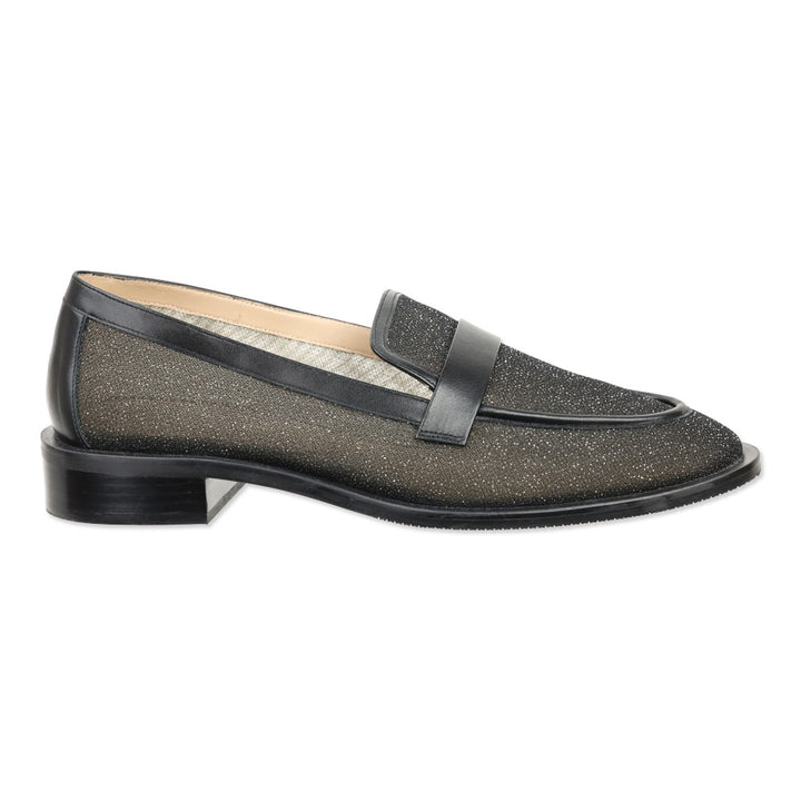 Stuart Weitzman Black Sparkle Mesh/Smooth Calf Palmer Sleek Loafer
