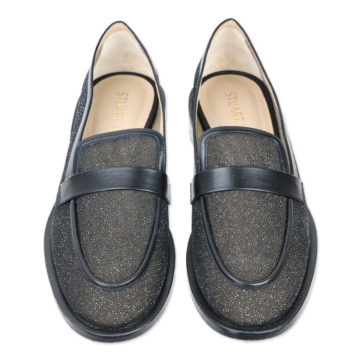 Stuart Weitzman Black Sparkle Mesh/Smooth Calf Palmer Sleek Loafer