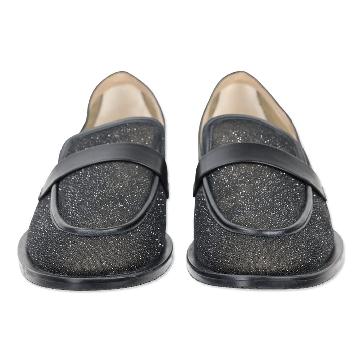 Stuart Weitzman Black Sparkle Mesh/Smooth Calf Palmer Sleek Loafer