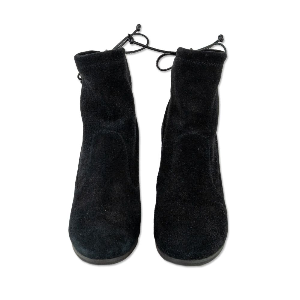 Stuart Weitzman Black Suede Drawstring Ankle Boots