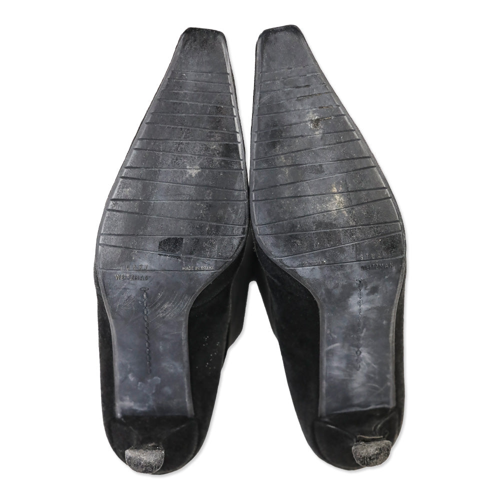 Stuart Weitzman Black Suede Knee High Kitten Booties