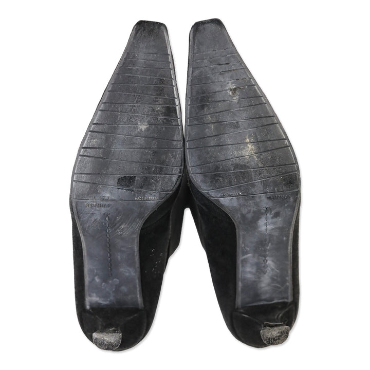 Stuart Weitzman Black Suede Knee High Kitten Booties