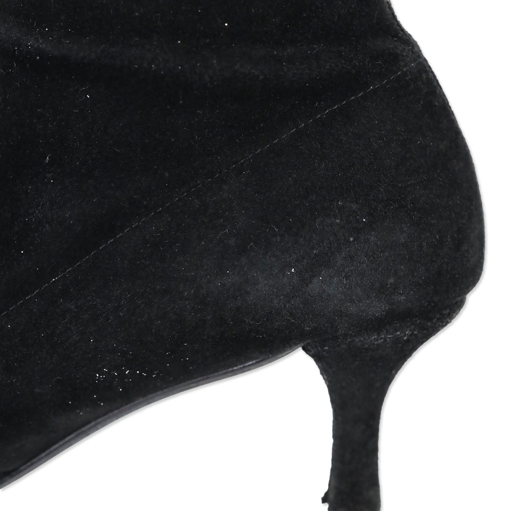 Stuart Weitzman Black Suede Knee High Kitten Booties