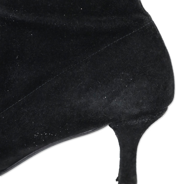 Stuart Weitzman Black Suede Knee High Kitten Booties