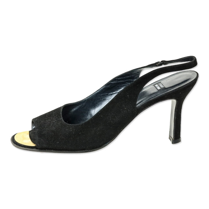 Stuart Weitzman Black Suede Peep Toe Slingback Pump