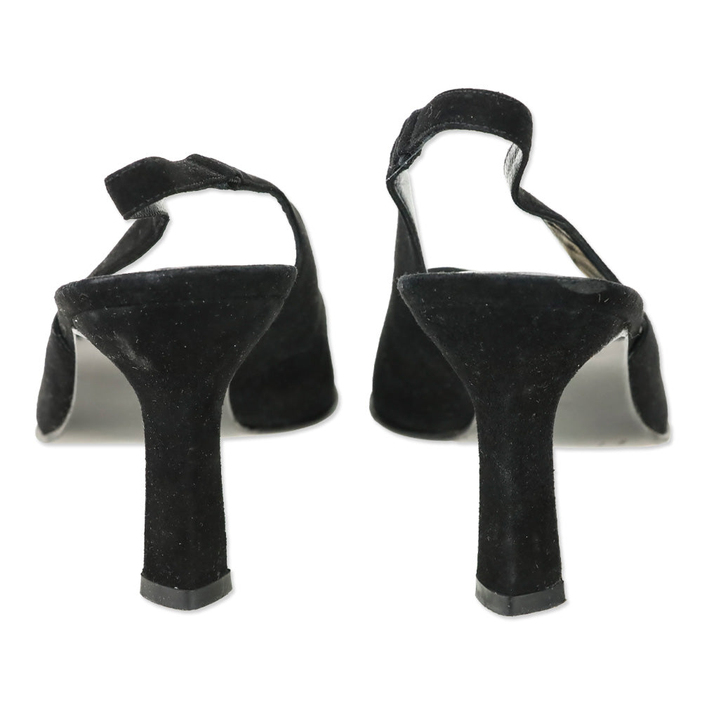 Stuart Weitzman Black Suede Peep Toe Slingback Pump