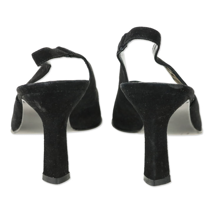 Stuart Weitzman Black Suede Peep Toe Slingback Pump