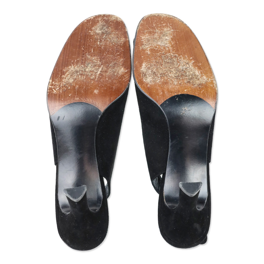 Stuart Weitzman Black Suede Peep Toe Slingback Pump