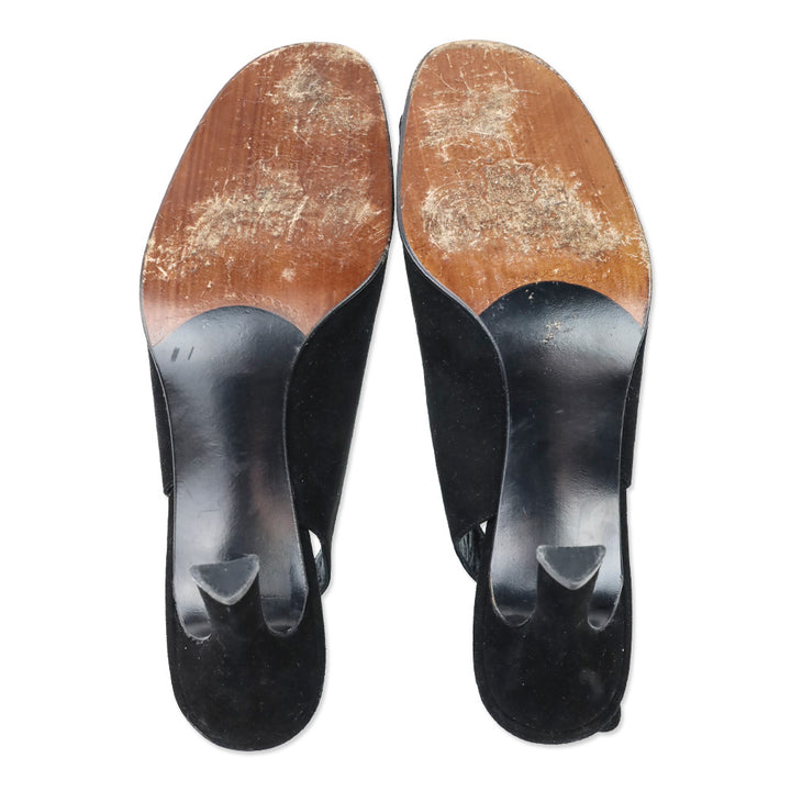 Stuart Weitzman Black Suede Peep Toe Slingback Pump