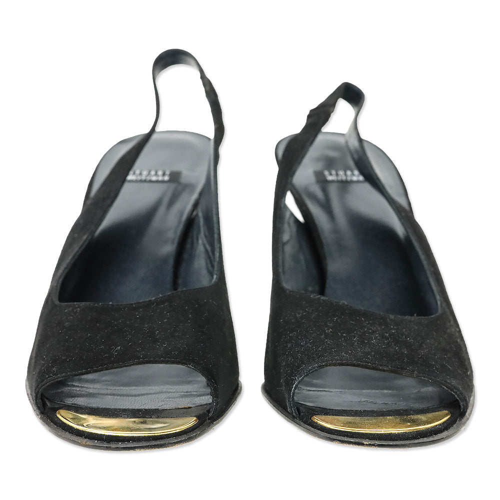 Stuart Weitzman Black Suede Peep Toe Slingback Pump