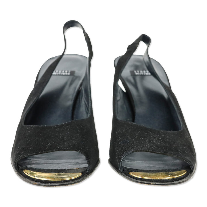 Stuart Weitzman Black Suede Peep Toe Slingback Pump