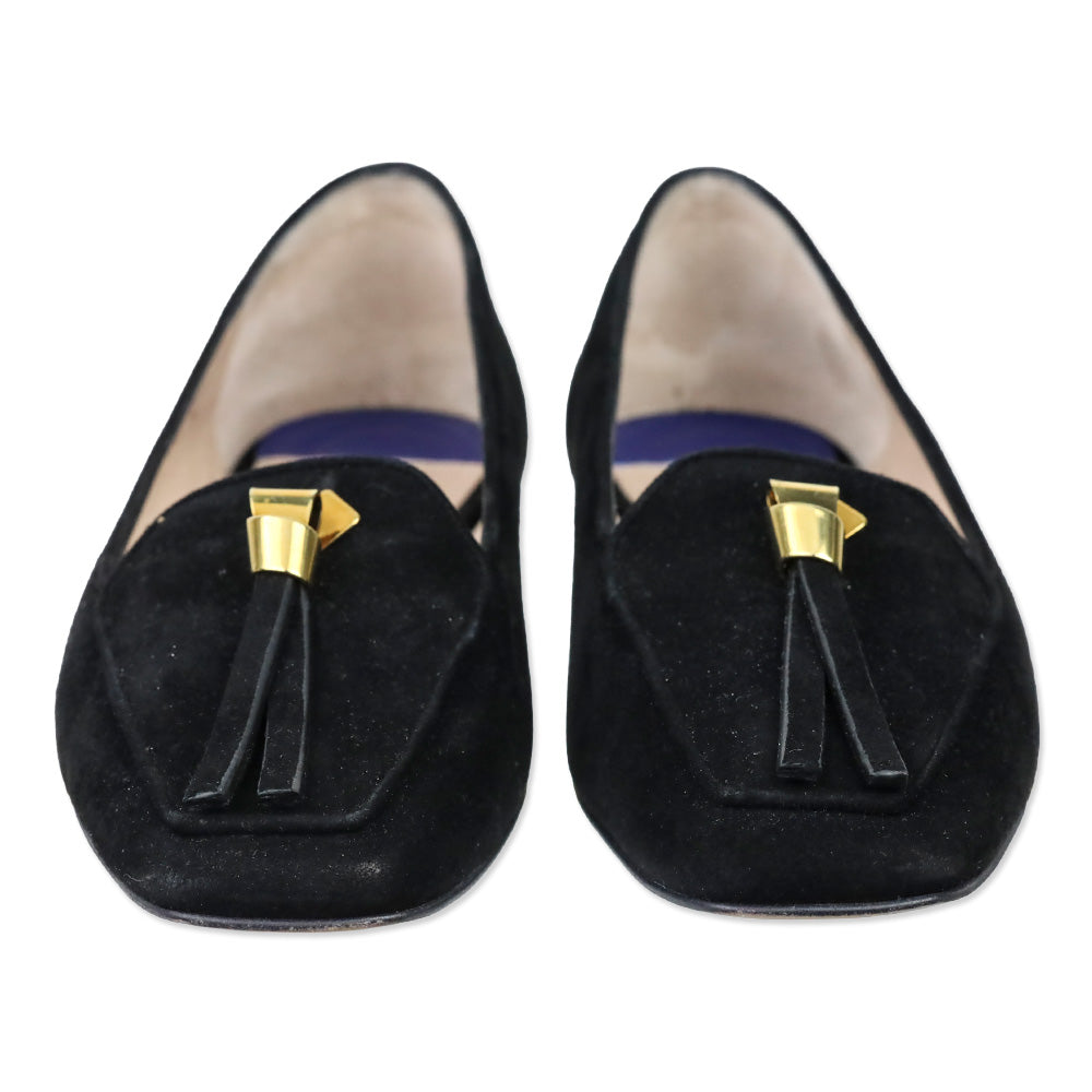 Stuart Weitzman Black Suede Slipknot Loafer