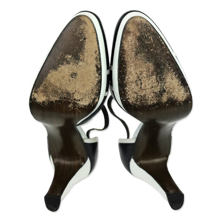 Stuart Weitzman Black/White Leather Ankle-Strap D'Orsay Platform Pumps