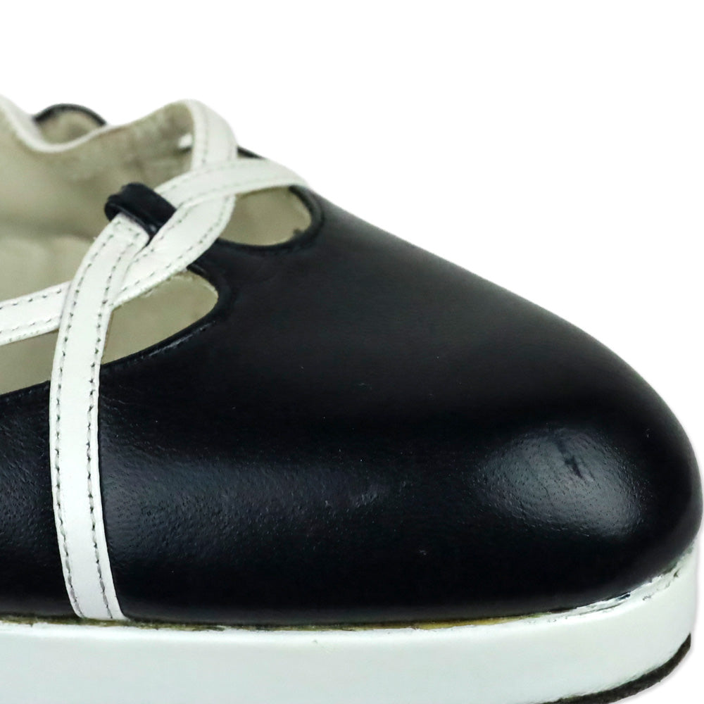 Stuart Weitzman Black/White Leather Ankle-Strap D'Orsay Platform Pumps