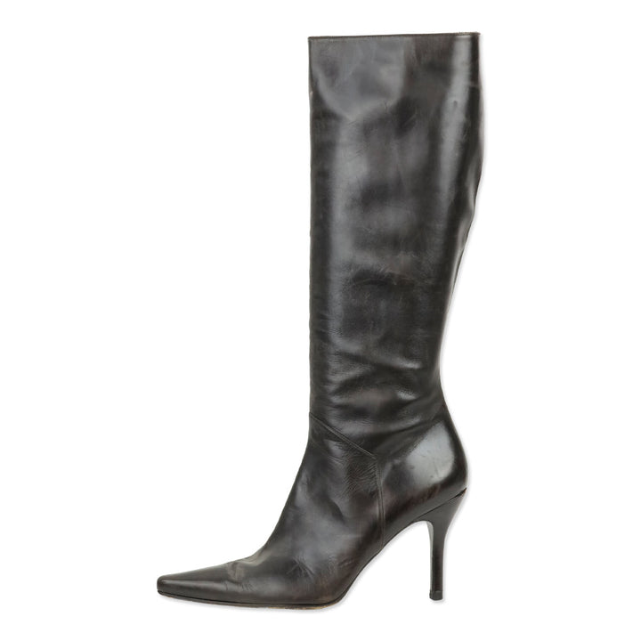 Stuart Weitzman Brown Leather Zip Knee-High Booties
