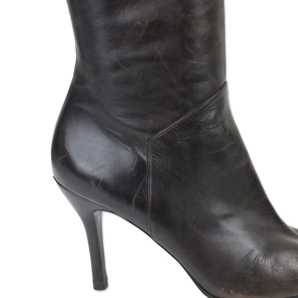 Stuart Weitzman Brown Leather Zip Knee-High Booties