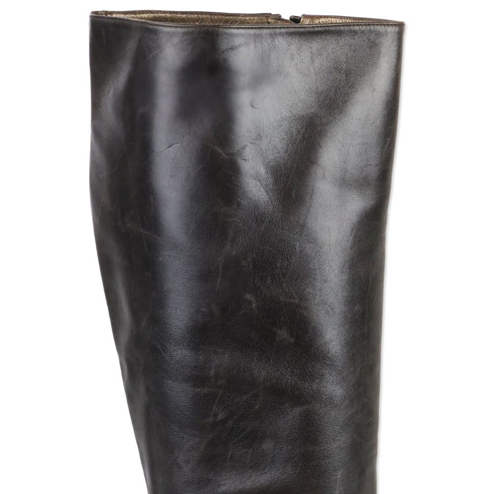 Stuart Weitzman Brown Leather Zip Knee-High Booties