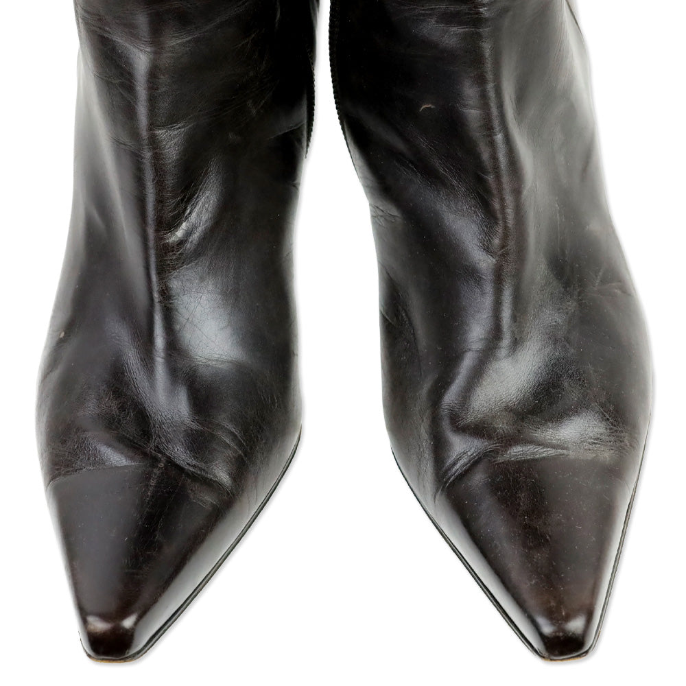 Stuart Weitzman Brown Leather Zip Knee-High Booties