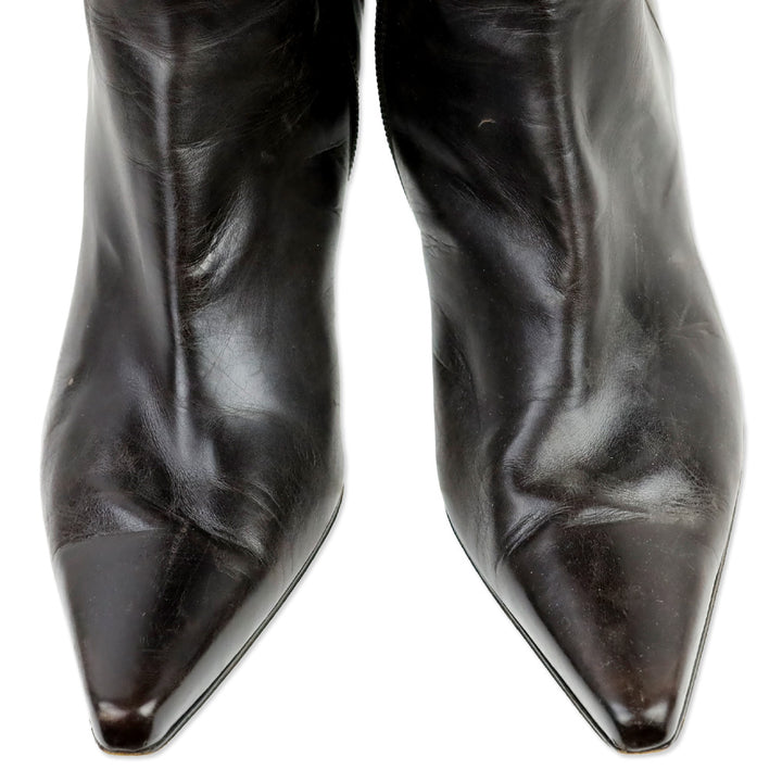 Stuart Weitzman Brown Leather Zip Knee-High Booties