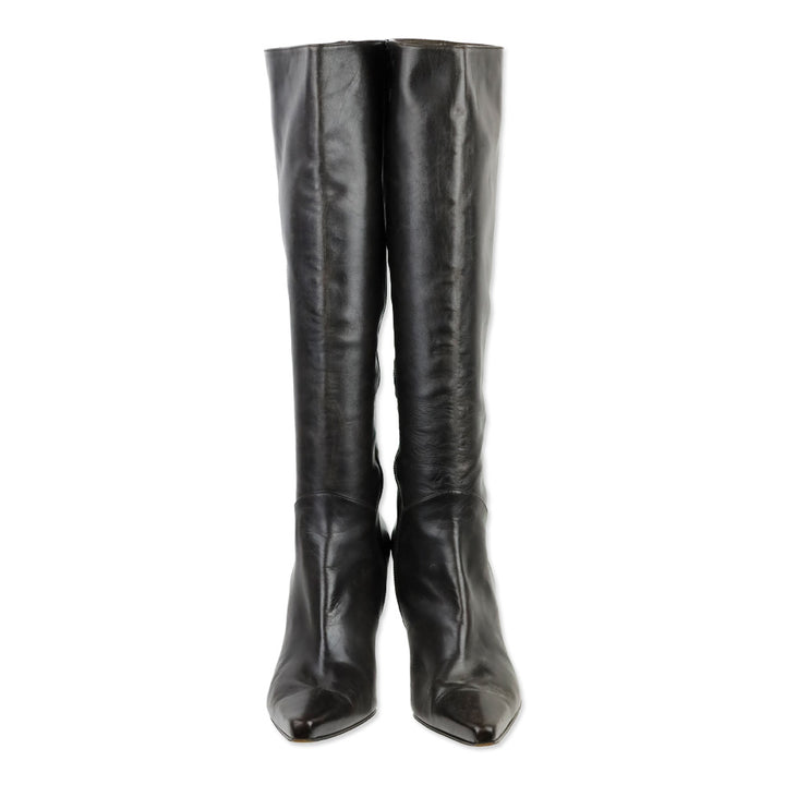 Stuart Weitzman Brown Leather Zip Knee-High Booties