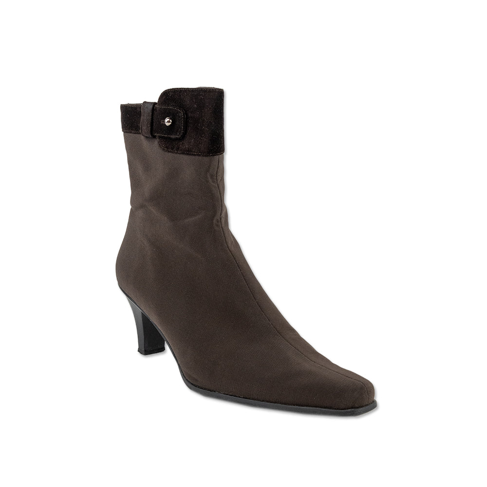 Stuart Weitzman Brown Pointed Toe Ankle Boots with a Suede Strap