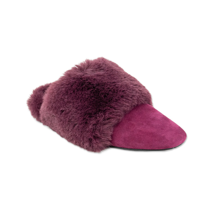 Stuart Weitzman Burgundy Faux Fur Mules