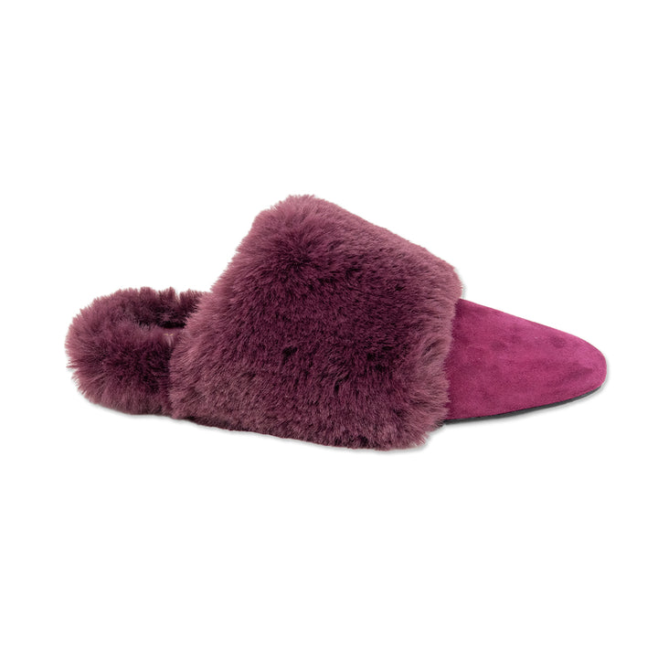 Stuart Weitzman Burgundy Faux Fur Mules