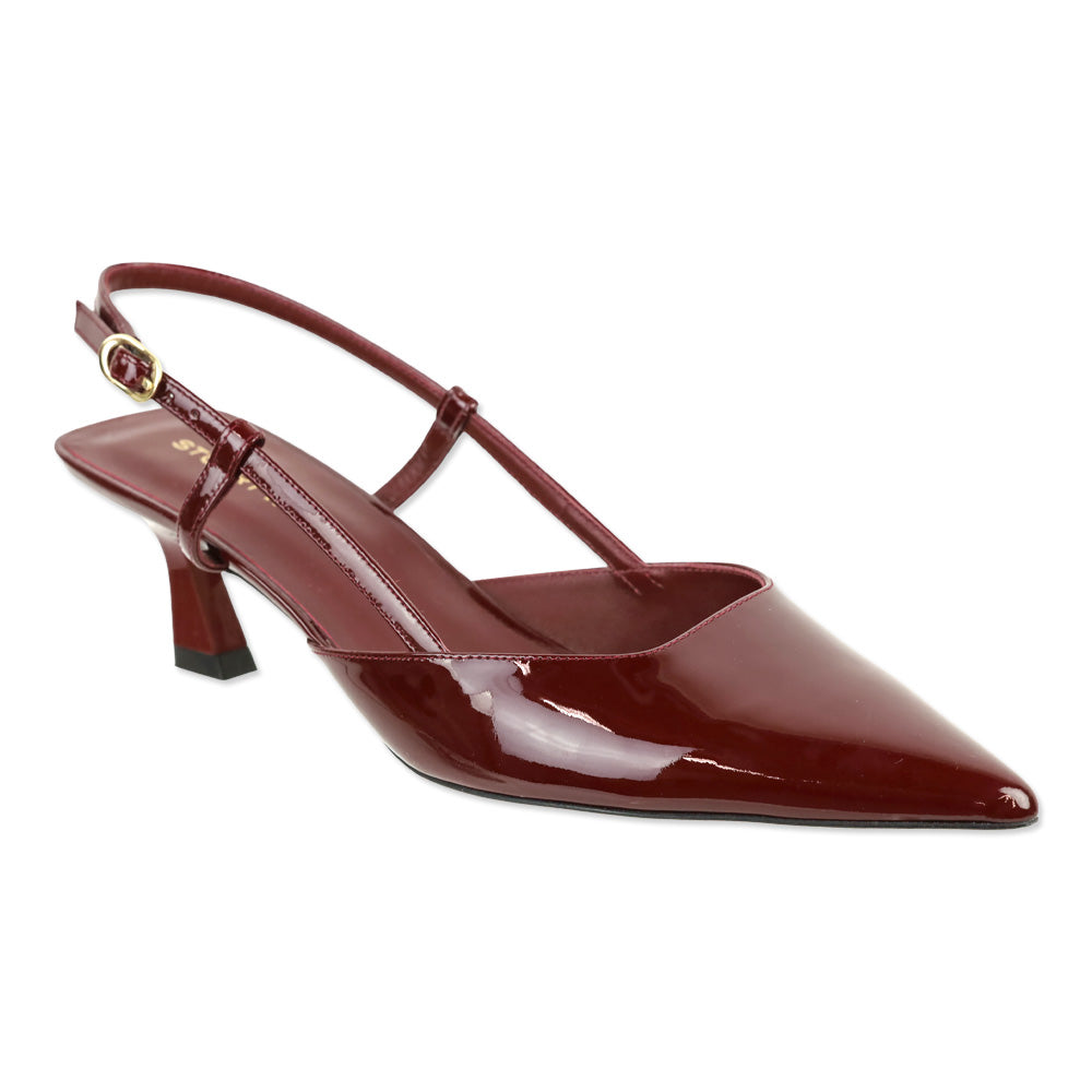 Stuart Weitzman Burgundy Patent Leather Vinnie 50 Slingback Pumps