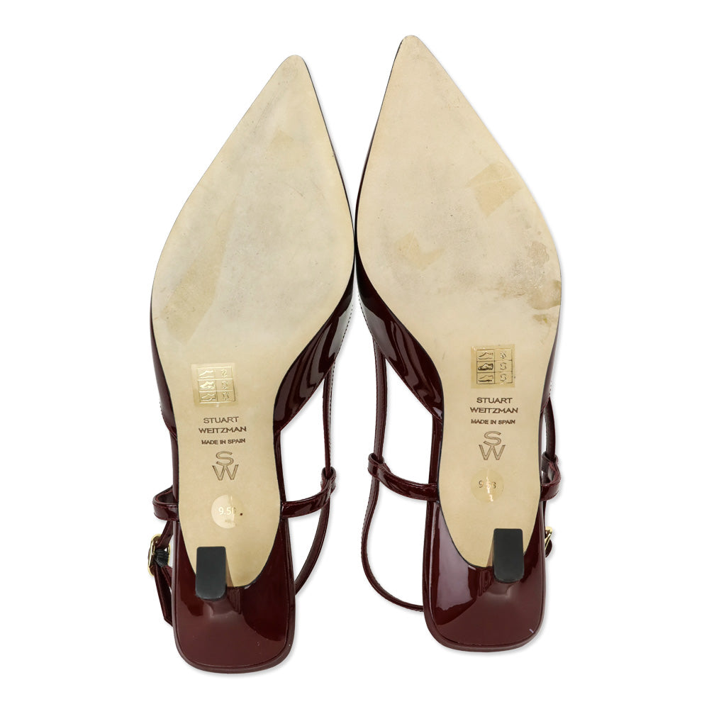 Stuart Weitzman Burgundy Patent Leather Vinnie 50 Slingback Pumps