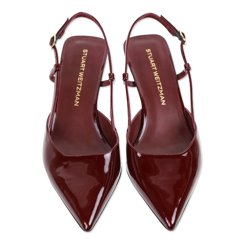 Stuart Weitzman Burgundy Patent Leather Vinnie 50 Slingback Pumps