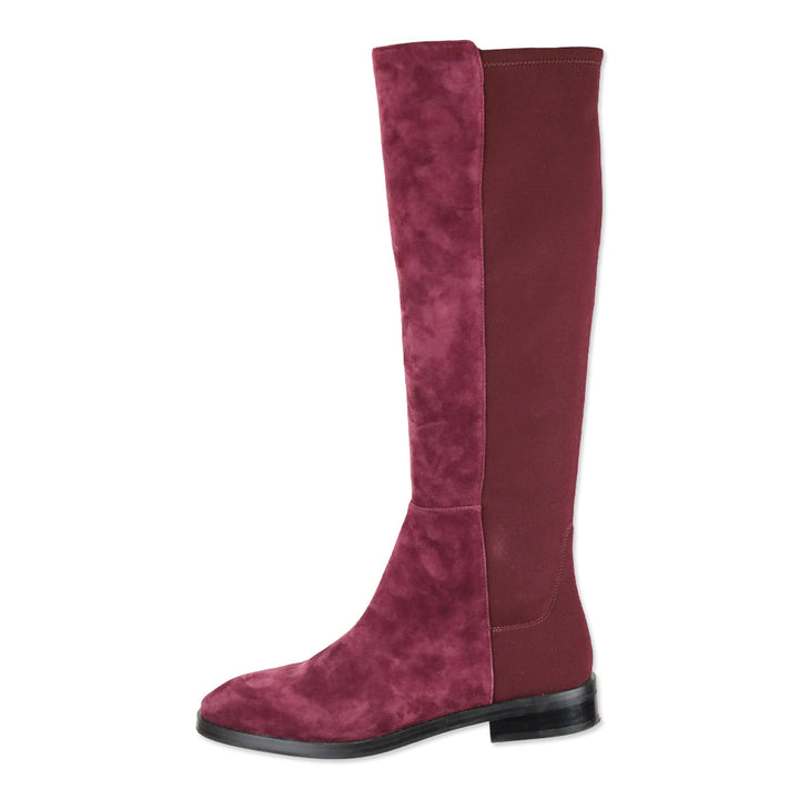 Stuart Weitzman Burgundy Suede and Elastic Knee High Boots