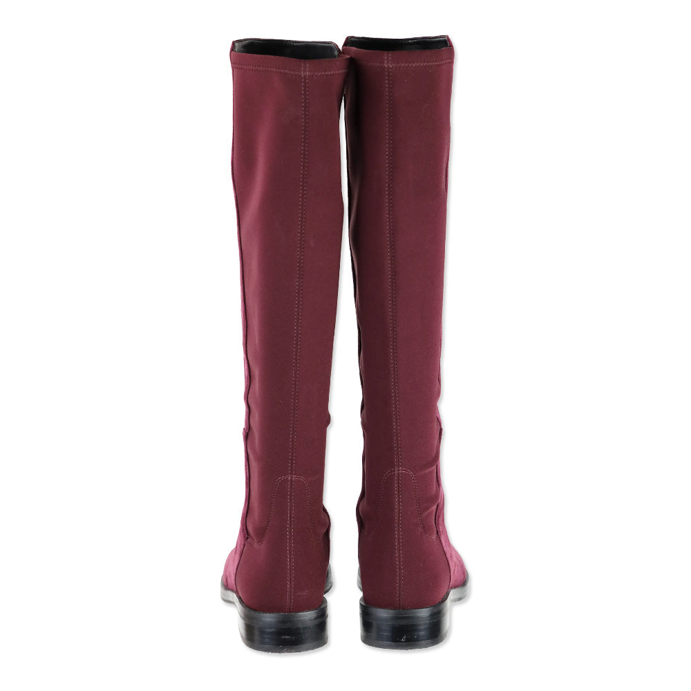 Stuart Weitzman Burgundy Suede and Elastic Knee High Boots