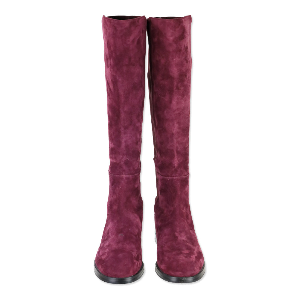 Stuart Weitzman Burgundy Suede and Elastic Knee High Boots