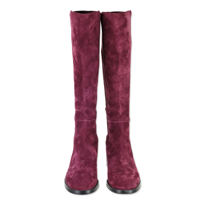Stuart Weitzman Burgundy Suede and Elastic Knee High Boots